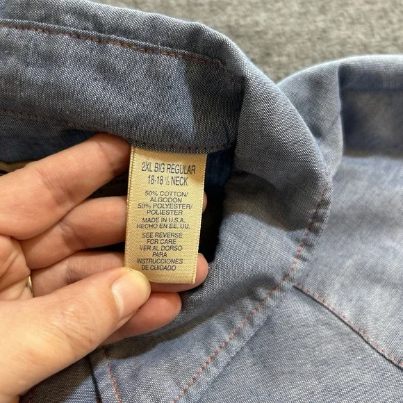 Vintage 90's Big Mac Blue Shirt Chambray Work Wear Pearl Snap Size 2XL Big USA - Picture 8 of 15